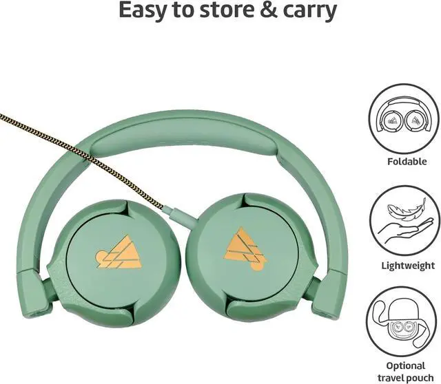 Alt view image 6 of 7 - POGS Kids Wired Headphones | The Elephant 2 | Adjustable, Durable Headphones for Kids 3+ | Limited to 85 dB, Microphone | On-Ear | Music-Sharing Function Safe 3.5mm Audio Cable (3.2ft) (rGreen)