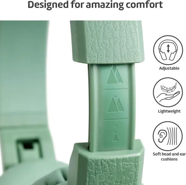 Alt view image 4 of 7 - POGS Kids Wired Headphones | The Elephant 2 | Adjustable, Durable Headphones for Kids 3+ | Limited to 85 dB, Microphone | On-Ear | Music-Sharing Function Safe 3.5mm Audio Cable (3.2ft) (rGreen)