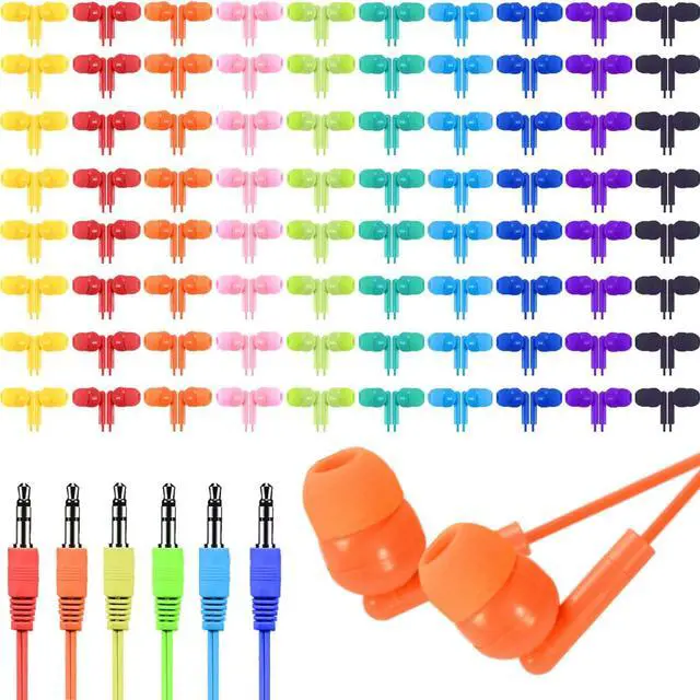 Main image of 100 Pack Bulk Earbuds for Classroom School Student K-12, Affordable in-Ear with 3.5mm Jack, Wired Headphones for Kids Children Boys Girls Toddler