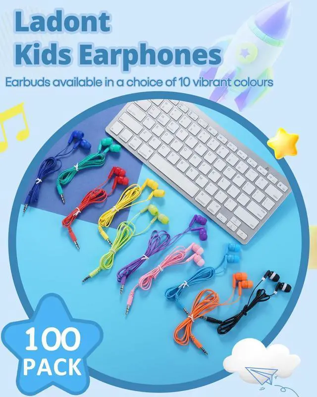 Alt view image 2 of 7 - 100 Pack Bulk Earbuds for Classroom School Student K-12, Affordable in-Ear with 3.5mm Jack, Wired Headphones for Kids Children Boys Girls Toddler