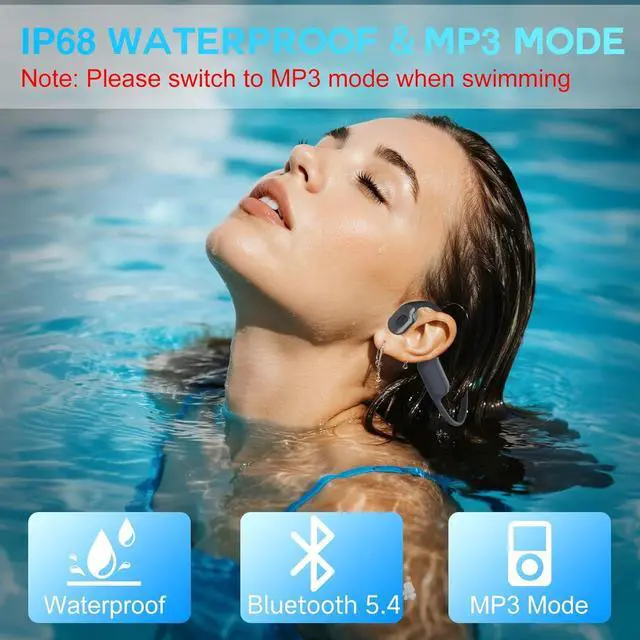 Alt view image 2 of 7 - Swimming Headphone Open-Ear Bone Conduction-IP68 Waterproof Swim Earbuds with Bluetooth 5.4 Sport Headset with Safelight, 32G MP3 Memory Underwater Headphones, Running, Cycling