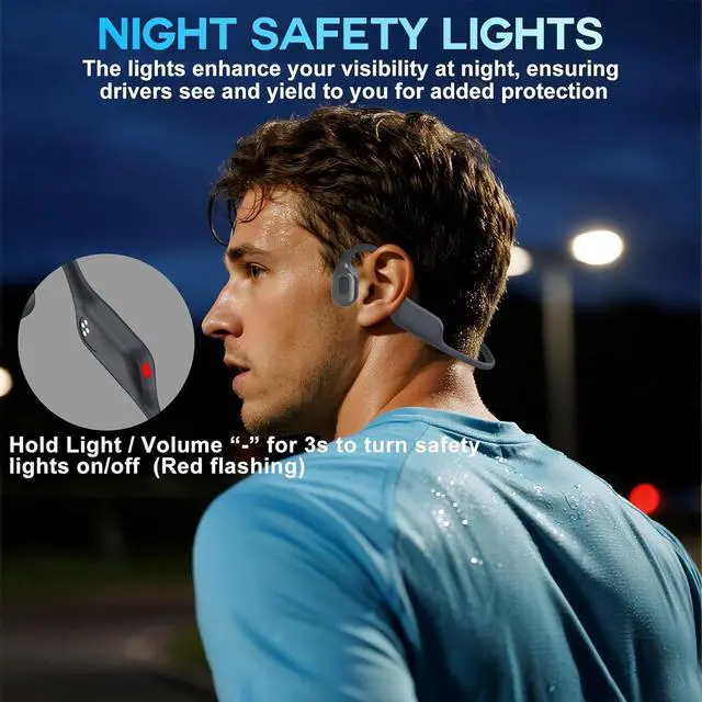 Alt view image 3 of 7 - Swimming Headphone Open-Ear Bone Conduction-IP68 Waterproof Swim Earbuds with Bluetooth 5.4 Sport Headset with Safelight, 32G MP3 Memory Underwater Headphones, Running, Cycling