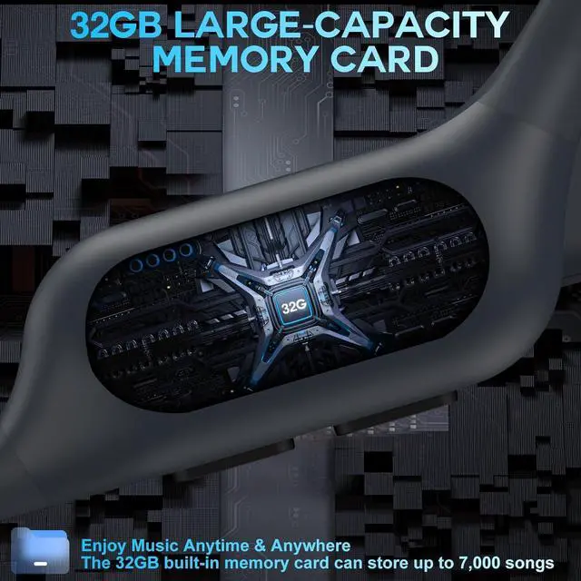 Alt view image 6 of 7 - Swimming Headphone Open-Ear Bone Conduction-IP68 Waterproof Swim Earbuds with Bluetooth 5.4 Sport Headset with Safelight, 32G MP3 Memory Underwater Headphones, Running, Cycling