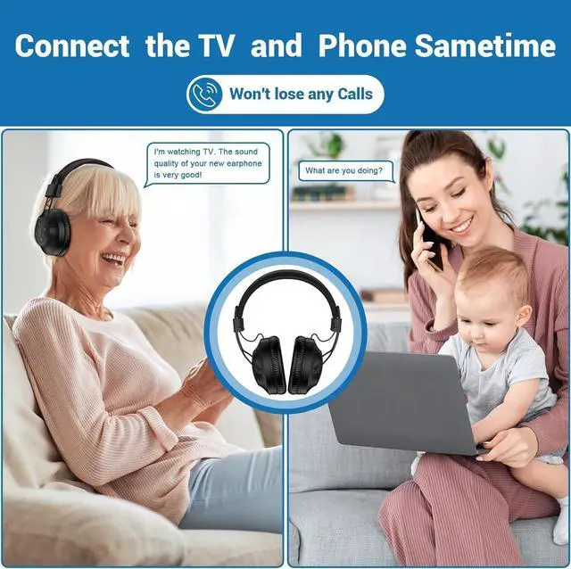 Alt view image 3 of 7 - ROSIDA Wireless Headphones for TV Watching with Transmitter, TV Headphones Wireless for Seniors 295FT Range with Optical, AUX, RCA and USB Way, High Volume Control, Long Playtime, No Delay, Black