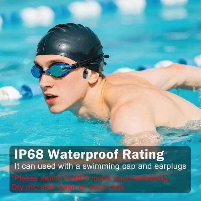 Alt view image 2 of 7 - Swimming Bone Conduction Headphones with Night Safety Light, IP68 Waterproof MP3 Mode Underwater Swimming Headphone, Wireless Sport Open Earphones Bluetooth 5.4 Earbuds,Black Gray