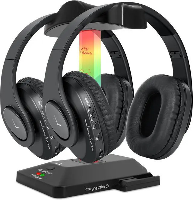 Main image of WallarGe Dual Wireless Headphones for TV Watching with RF Transmitter, Bluetooth Over-On Ear TV Headphones Wireless for Seniors, No Lip-Sync Delay, Plug & Play. Set of Two
