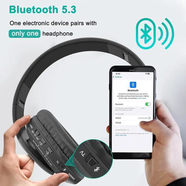 Alt view image 3 of 7 - WallarGe Dual Wireless Headphones for TV Watching with RF Transmitter, Bluetooth Over-On Ear TV Headphones Wireless for Seniors, No Lip-Sync Delay, Plug & Play. Set of Two