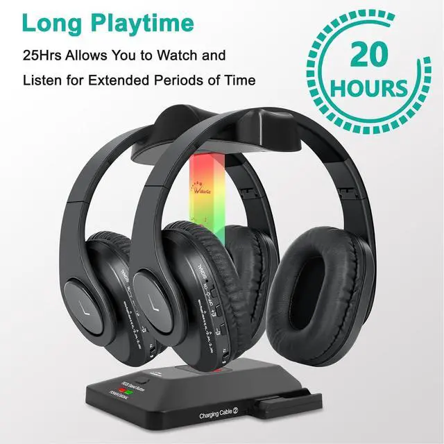 Alt view image 5 of 7 - WallarGe Dual Wireless Headphones for TV Watching with RF Transmitter, Bluetooth Over-On Ear TV Headphones Wireless for Seniors, No Lip-Sync Delay, Plug & Play. Set of Two