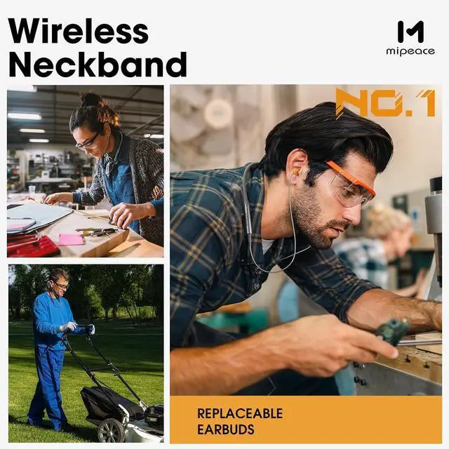 Alt view image 7 of 7 - MIPEACE Bluetooth Earplug Headphones, Neckband Ear Protection Work earbuds-29db Noise Reduction Safety Headphones with Replacement Buds,19+Hour Battery for Lawn Mowing DIY (Grey)