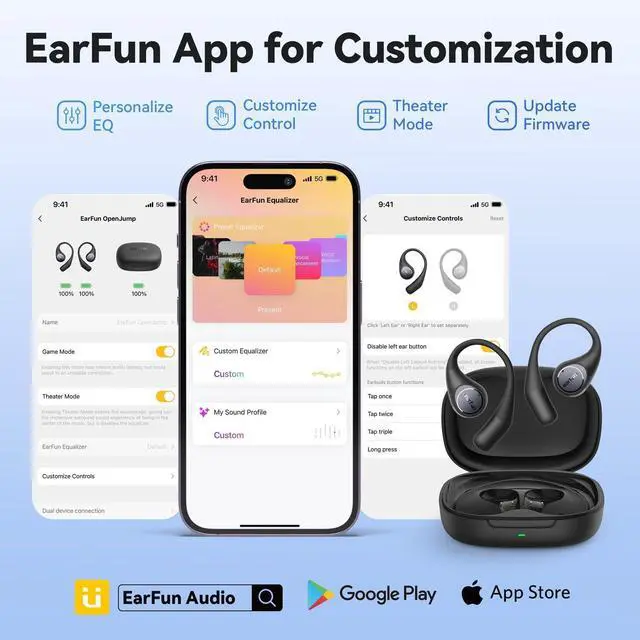 Alt view image 6 of 7 - EarFun OpenJump Open Ear Headphones, Wireless Earbuds with Ergonomic Earhook, Hi-Res Sound, LDAC, 4 Mics ENC Call, 42H Playtime, Multipoint Connection, IPX7 Waterproof, Snug Fit for Workout, Running