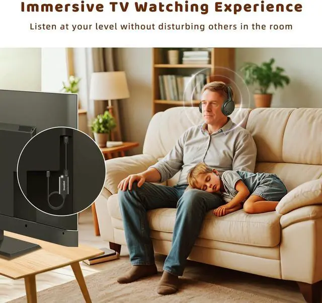 Alt view image 2 of 7 - Holdsound Wireless Headphones for TV Watching, TV Headphones Wireless for Seniors with USB Transmitter, 25hrs, No Lip-Sync Delay, Plug and Play, Gifts for Elderly, Black