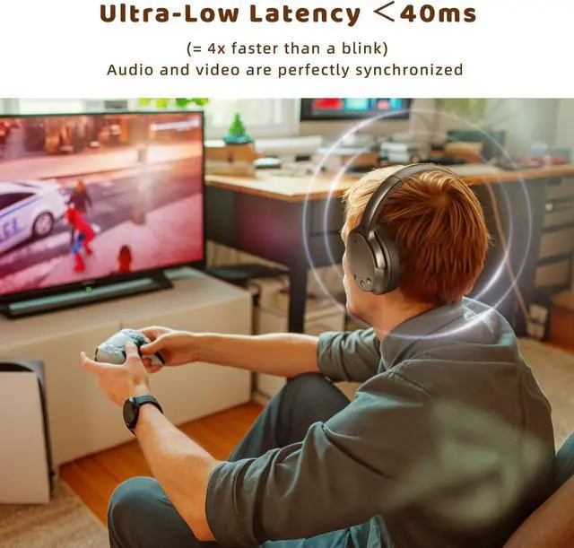 Alt view image 3 of 7 - Holdsound Wireless Headphones for TV Watching, TV Headphones Wireless for Seniors with USB Transmitter, 25hrs, No Lip-Sync Delay, Plug and Play, Gifts for Elderly, Black