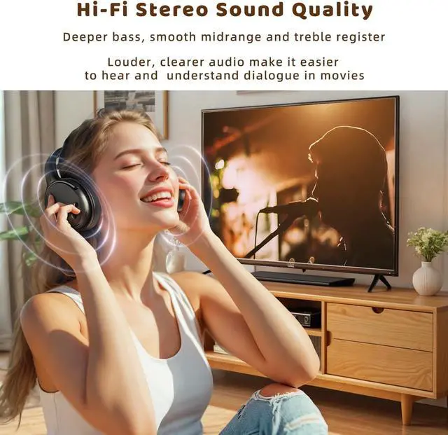 Alt view image 4 of 7 - Holdsound Wireless Headphones for TV Watching, TV Headphones Wireless for Seniors with USB Transmitter, 25hrs, No Lip-Sync Delay, Plug and Play, Gifts for Elderly, Black