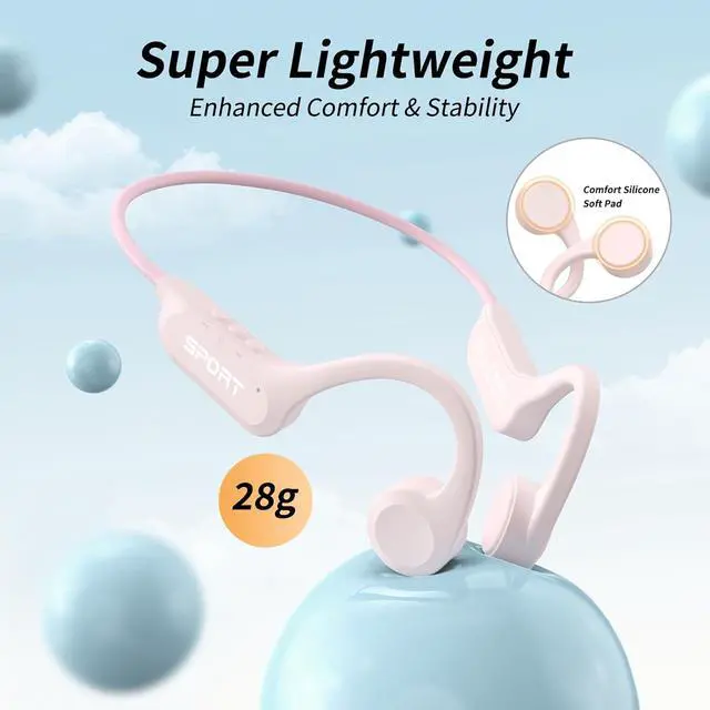 Alt view image 3 of 7 - CXK Bone Conduction Earbuds,Open Ear Headphones Bluetooth 5.3, Wireless Headphones 8H Playtime, IPX6 Waterproof Sport Headphones for Sports, Peach