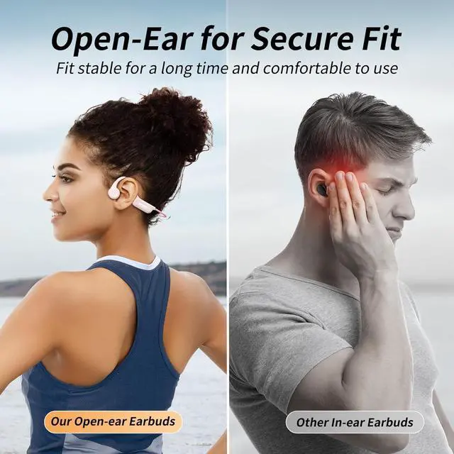 Alt view image 4 of 7 - CXK Bone Conduction Earbuds,Open Ear Headphones Bluetooth 5.3, Wireless Headphones 8H Playtime, IPX6 Waterproof Sport Headphones for Sports, Peach
