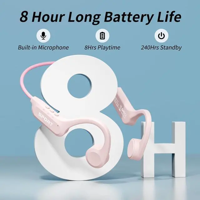 Alt view image 5 of 7 - CXK Bone Conduction Earbuds,Open Ear Headphones Bluetooth 5.3, Wireless Headphones 8H Playtime, IPX6 Waterproof Sport Headphones for Sports, Peach