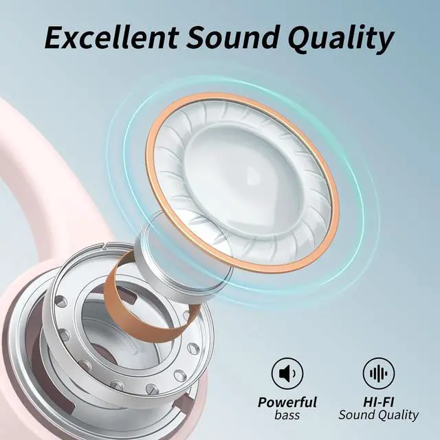 Alt view image 7 of 7 - CXK Bone Conduction Earbuds,Open Ear Headphones Bluetooth 5.3, Wireless Headphones 8H Playtime, IPX6 Waterproof Sport Headphones for Sports, Peach