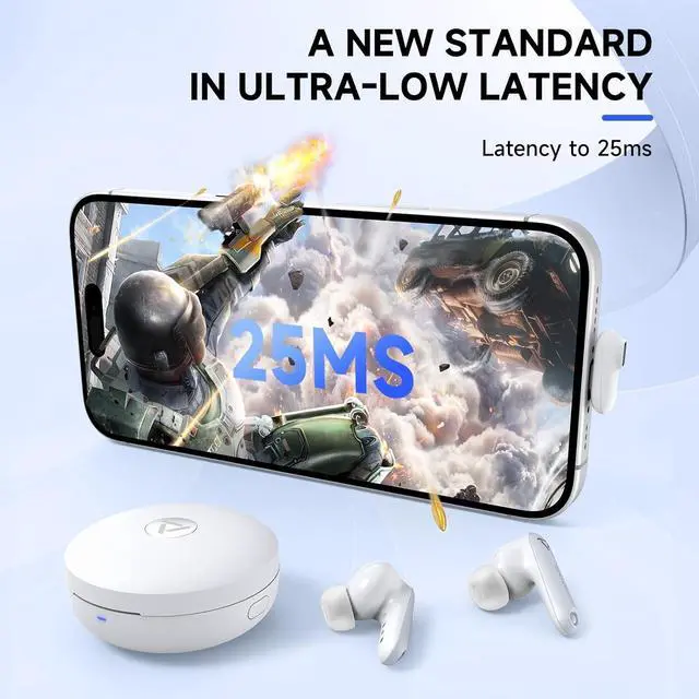 Alt view image 3 of 7 - Wireless Gaming Earbuds Compatible with PS5/4, Meta Quest 3S/3/2, 25ms Low-Latency, 2.4GHz Bluetooth for Steam Deck, PC (USB-C Dongle Included) - Vega T1, White