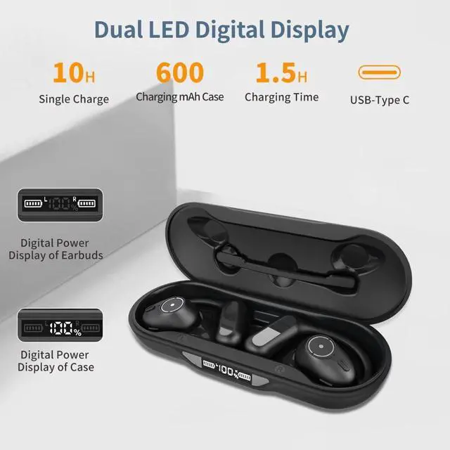 Alt view image 5 of 7 - BANIGIPA Open Ear Headphones w/Detachable Boom Mic, Bluetooth 5.4 Headset w/Noise Canceling Microphone, True Wireless Earbuds w/Charging Case for Working, Lightweight & Mute, Multipoint Connection