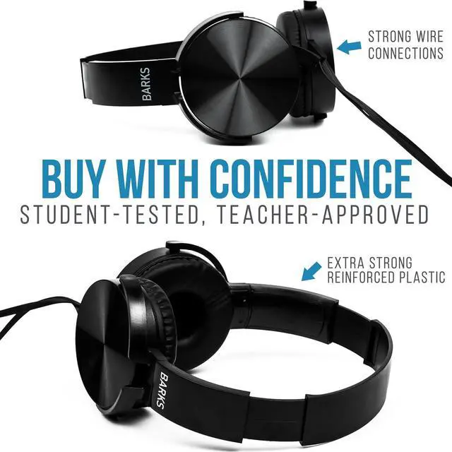 Alt view image 6 of 6 - Barks Classroom Headphones with Microphone (12 Pack, Ink) - Upgraded On-Ear Bulk Headphones for School: Best for Students K-12 Classrooms (Inline Microphone, Good Recording Quality)