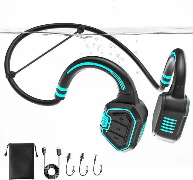 Main image of Bone Conduction Swimming Headphones - IP68 Waterproof Open-Ear Bluetooth 5.3 with 32GB MP3 Player, Underwater Sport Headphones for Swim, Workout, Running, Cycling, Blue