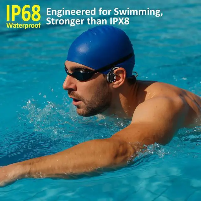 Alt view image 3 of 7 - Bone Conduction Swimming Headphones - IP68 Waterproof Open-Ear Bluetooth 5.3 with 32GB MP3 Player, Underwater Sport Headphones for Swim, Workout, Running, Cycling, Blue