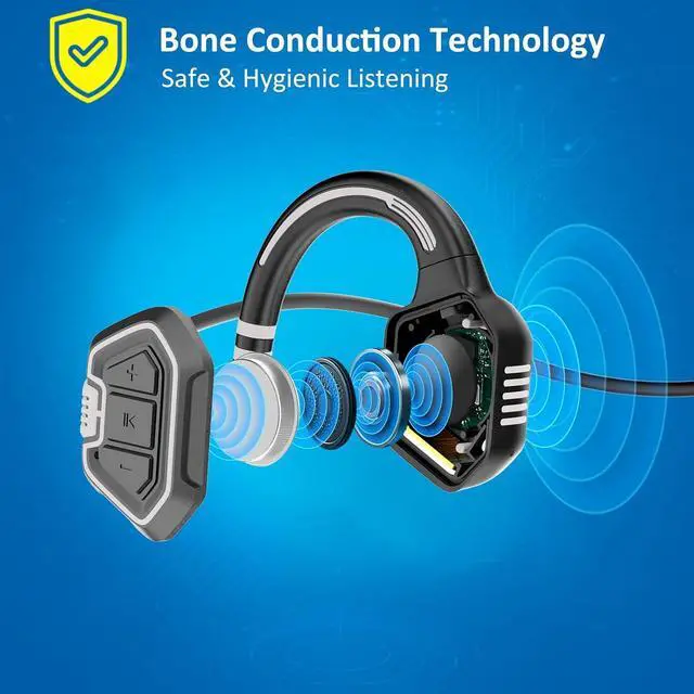 Alt view image 4 of 7 - Bone Conduction Swimming Headphones - IP68 Waterproof Open-Ear Bluetooth 5.3 with 32GB MP3 Player, Underwater Sport Headphones for Swim, Workout, Running, Cycling, Blue