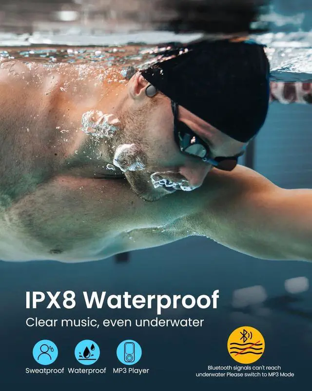 Alt view image 2 of 7 - Waterproof Swimming Headphones IPX8, Bone Conduction Underwater Headphones with MP3 Player 32GB Memory, Bluetooth 5.3 Wireless Open-Ear for Swimming Running Cycling Gym