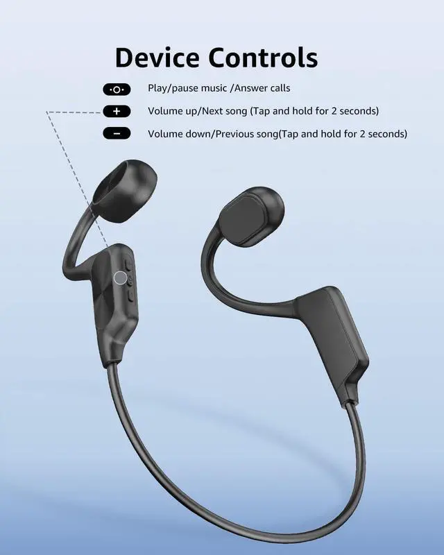 Alt view image 5 of 6 - ANOUV Bone Conduction Headphone Wireless Headphone Built-in 64GB MP3, IPX8 Waterproof Swimming Open Ear Headphones with Mic,Bluetooth 5.3 Sports Earphone Black