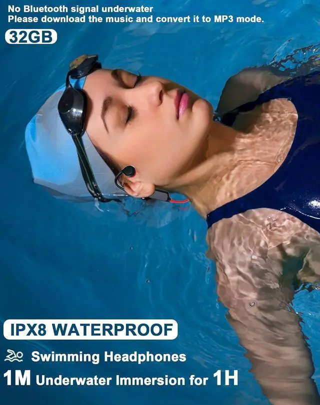 Alt view image 2 of 7 - Swimming Waterproof Bone Conduction Headphones Bluetooth 5.3 lPX8 Underwater Waterproof Headphones for Swimming with 32GB MP3 Player Built in Earbuds for Sport Running Cycling Gym (Redblack)