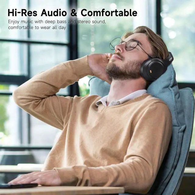Alt view image 3 of 7 - IFECCO Active Noise Cancelling Headphones Bluetooth 5.4 - Wireless ANC Headphones Over Ear with Microphone,100H Play Time,HiFi Stereo Bluetooth Headset with Cushioned Pads for Travel,Home,Office