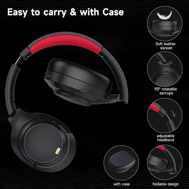 Alt view image 5 of 7 - IFECCO Active Noise Cancelling Headphones Bluetooth 5.4 - Wireless ANC Headphones Over Ear with Microphone,100H Play Time,HiFi Stereo Bluetooth Headset with Cushioned Pads for Travel,Home,Office