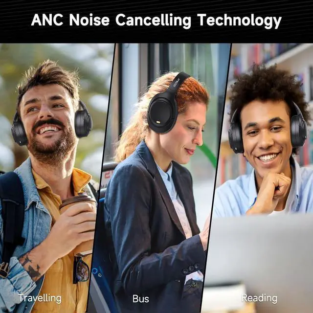 Alt view image 7 of 7 - IFECCO Active Noise Cancelling Headphones Bluetooth 5.4 - Wireless ANC Headphones Over Ear with Microphone,100H Play Time,HiFi Stereo Bluetooth Headset with Cushioned Pads for Travel,Home,Office