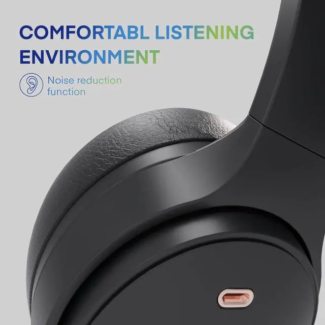 Alt view image 3 of 7 - M3 Hybrid Active Noise Cancelling Headphones, Wireless Over Ear Bluetooth Headset, 30H Playback Time, High-Resolution Audio, Bass, Memory Foam Earplug, Suitable for Home Office Travel