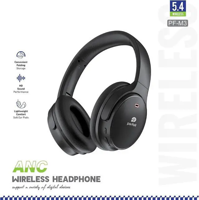 Alt view image 5 of 7 - M3 Hybrid Active Noise Cancelling Headphones, Wireless Over Ear Bluetooth Headset, 30H Playback Time, High-Resolution Audio, Bass, Memory Foam Earplug, Suitable for Home Office Travel
