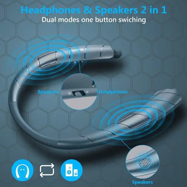 Alt view image 3 of 7 - Neckband Bluetooth Headphones Speaker 2 in 1Wireless Wearable Speaker with Retractable Earbuds, 3D Stereo Sound, Portable Speaker and Headset w/Bulit in Mic for Home, Office and Outdoors