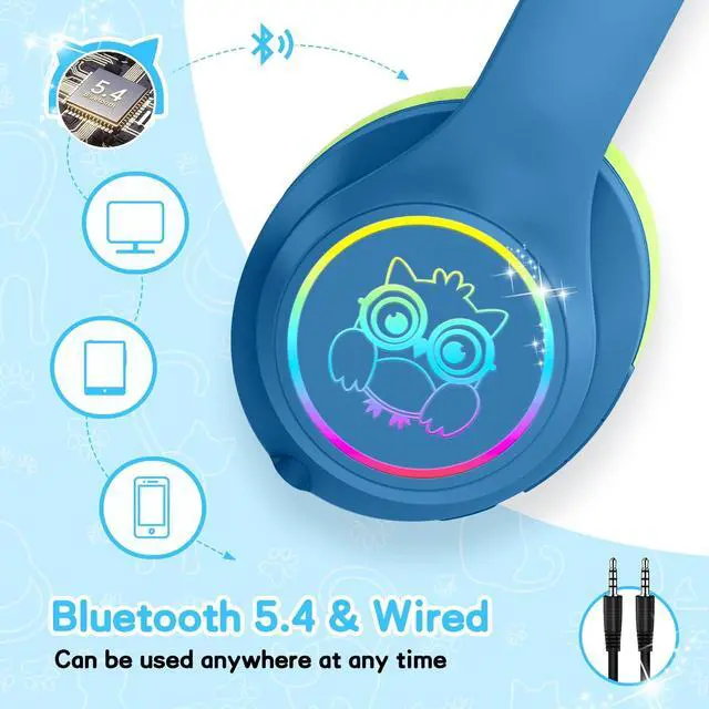 Alt view image 3 of 7 - LOBKIN Active Noise Cancelling Headphones for Kids,Bluetooth 5.4,Kids Headphones Wireless with Mic 50H Playtime AUX Cord Safe Volume Limited Foldable for Boy Girl Travel/School/iPad(with LED Lights)