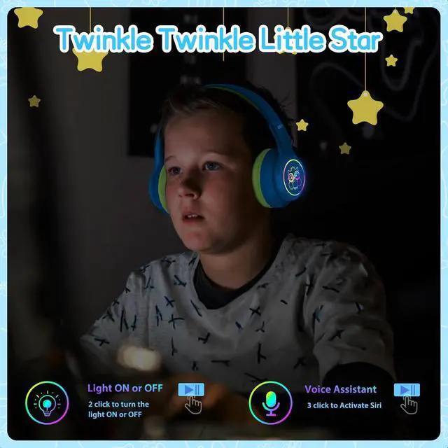 Alt view image 4 of 7 - LOBKIN Active Noise Cancelling Headphones for Kids,Bluetooth 5.4,Kids Headphones Wireless with Mic 50H Playtime AUX Cord Safe Volume Limited Foldable for Boy Girl Travel/School/iPad(with LED Lights)