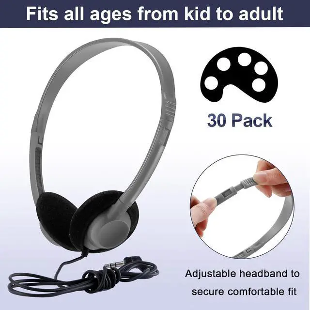 Alt view image 2 of 7 - Yunsailing 30 Pack Class Set Headphones for Kids Students Bulk Classroom Headsets School Earphones Adjustable with 3.5mm Jack for Children Youth Boys Girls Adults Laptop Computer(Grey)