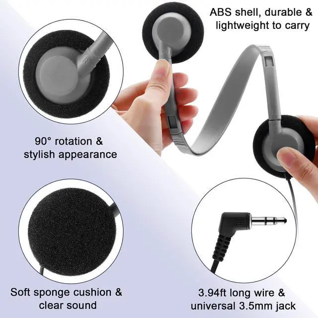 Alt view image 3 of 7 - Yunsailing 30 Pack Class Set Headphones for Kids Students Bulk Classroom Headsets School Earphones Adjustable with 3.5mm Jack for Children Youth Boys Girls Adults Laptop Computer(Grey)