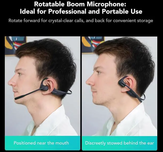 Alt view image 5 of 7 - NUROUM OpenEar Pro Headphones with Mic, ENC Noise Cancelling Microphone, Bluetooth 5.3 Multi-Point Connection, Sweatproof Wireless Headset for Work, 15H Comfort for Driving, Office, Workout OW20B-C