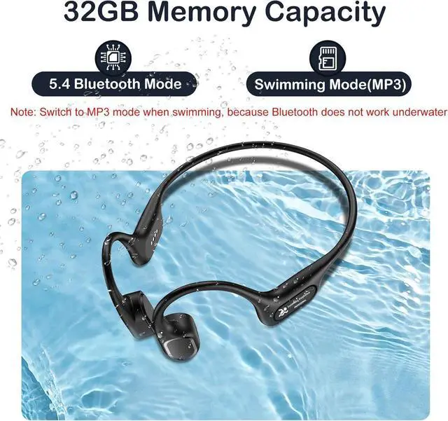 Alt view image 4 of 7 - Bone Conduction Swimming Headphones, IP68 Waterproof Earbuds with MP3 Player, Bluetooth 5.4 Open Ear Sport Earphones, Underwater Headphones for Swimming, Running, Cycling (Black)