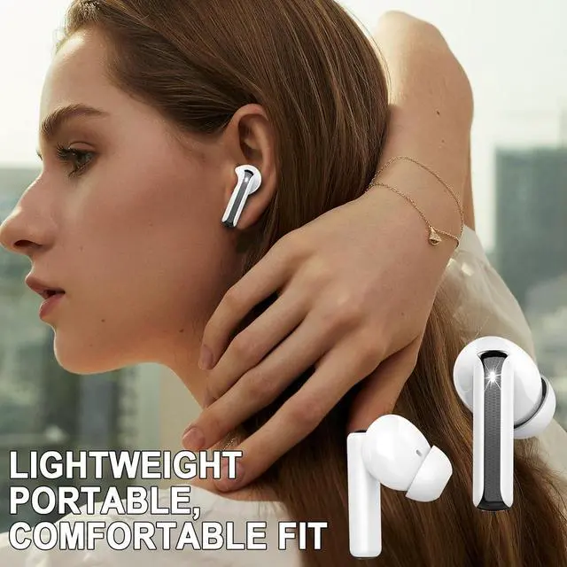Alt view image 5 of 7 - Wireless Earbuds, 2025 Bluetooth 5.4 Headphones Bass Stereo, Ear Buds with 4 Mics ENC Noise Cancelling, Bluetooth Earbuds 48H Playtime LED Display Charging Case, IP7 Waterproof in Ear Earphones, White