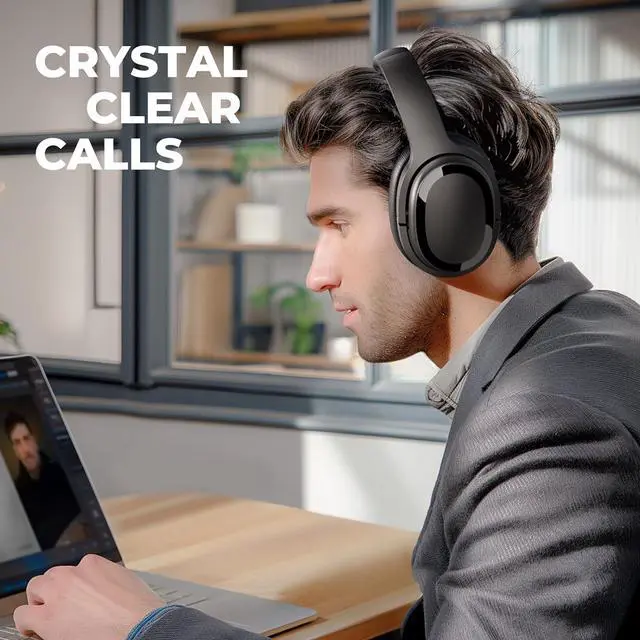 Alt view image 4 of 6 - MOVSSOU Hybrid Active Noise Cancelling Headphones, Bluetooth Headphones Wireless Over Ear Headphones with Microphone, Deep Bass, Memory Foam Ear Cushions, 30 Hrs for Travel/Office/Home Black