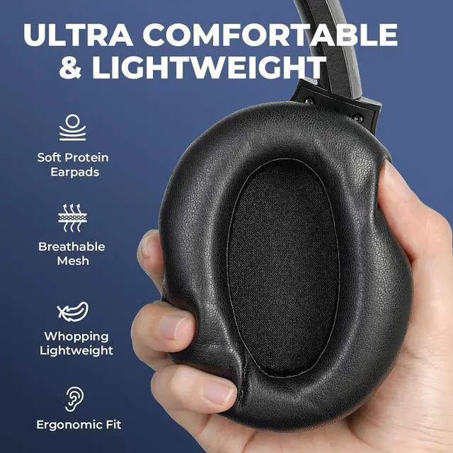 Alt view image 6 of 6 - MOVSSOU Hybrid Active Noise Cancelling Headphones, Bluetooth Headphones Wireless Over Ear Headphones with Microphone, Deep Bass, Memory Foam Ear Cushions, 30 Hrs for Travel/Office/Home Black