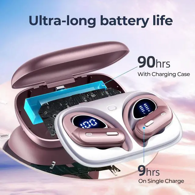 Alt view image 3 of 6 - Wireless Earbuds Bluetooth 5.3 Headphones 90 Hrs Playtime Earbuds with Wireless Charging Case Power Display Over-Ear Earphones with Earhooks Waterproof Stereo for Android Phone