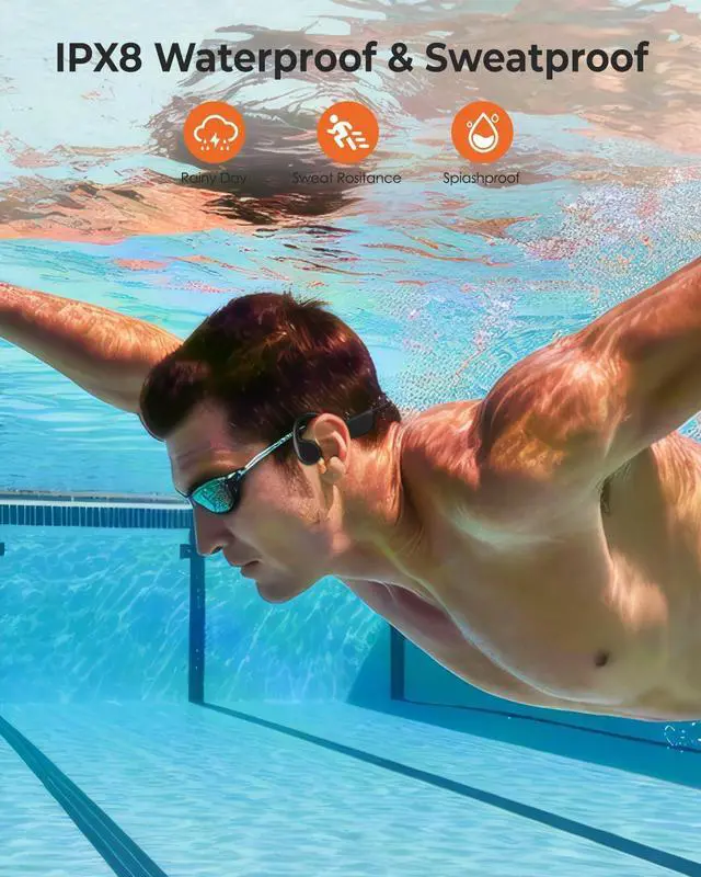 Alt view image 6 of 7 - Bone Conduction Headphones - Swimming, Wireless Bluetooth, MP3 Mode 2 in 1, 10 H Battery Power, Fast Charging, IPX8 Waterproof for Sports