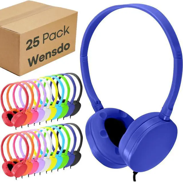 Main image of Kids Headphone Bulk 25 Pack Multi Color for Classroom School, Wholesale Durable Earphones Class Set for Students Teens Children and Adult (HY104,25 Mixed)