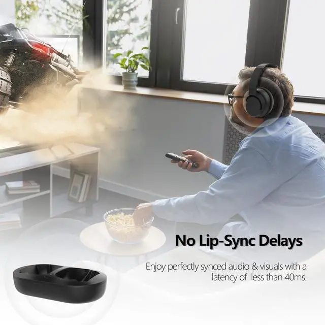 Alt view image 7 of 7 - Wireless TV Headphones, TV Headphones Wireless for Seniors with Transmitter Charging Base, Bluetooth Headphones Compatible with All TVs, No Audio Delay, Plug and Play, Gift for the Elderly/Parents