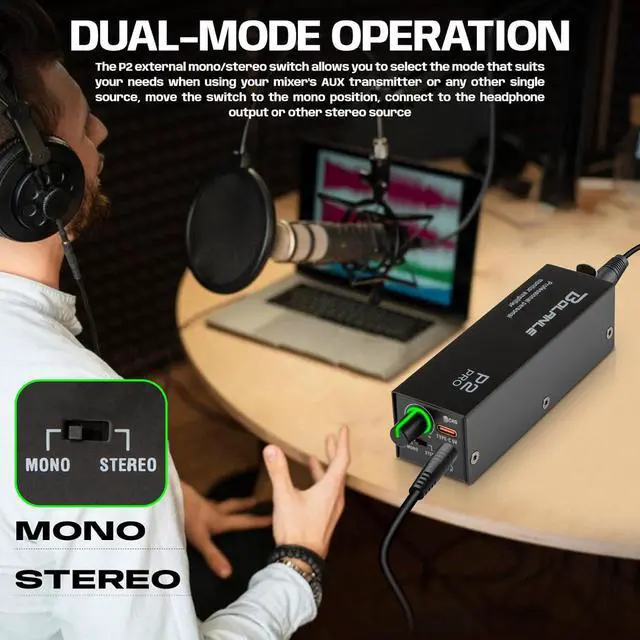 Alt view image 2 of 7 - P2 USB C Portable in Ear Monitor Amplifier, Headphone Amp with XLR and TRS Input 3.5mm Output, Headphone Amplifier with Stereo/Mono Switch for Keyboardists, Drummers, Guitar (Single Channel-Black)